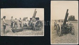 Cca 19230-1940 Katonák ágyúval, 2 Db Fotó, 5,5×8 Cm - Sonstige & Ohne Zuordnung