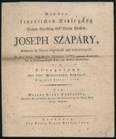 1808 Gróf Szapáry Józsefet Dicsőítő Költemény. 4p. Pozsony, 1808. - Unclassified