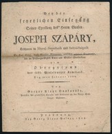 1808 Gróf Szapáry Józsefet Dicsőítő Költemény. 4p. Pozsony, 1808. - Sin Clasificación
