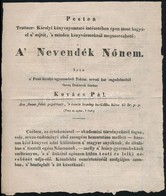 Cca 1840 Kovács Pál: A Nevendék Nőnem C. Könyvénet 2 Db Reklám Nyomtatványa. - Unclassified