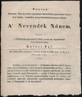 Cca 1840 Kovács Pál: A Nevendék Nőnem C. Könyvénet 2 Db Reklám Nyomtatványa. - Ohne Zuordnung