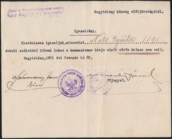 1921 Nagytétény, Községi Elöljáróság által Kiállított Igazolvány, Irredenta Jelmondattal - Sin Clasificación
