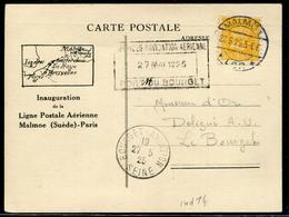 SUEDE - N° 137 / CP 1er VOL MALMOE - PARIS LE 27/5/1925 - MULLER N° 27 - TB & RARE - Brieven En Documenten