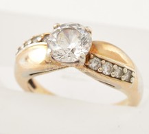 Aranyozott Ezüst(Ag) Gyűrű, Kövekkel, Jelzés Nélkül, Méret: 53, Bruttó: 4,3 G - Other & Unclassified