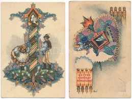 ** * 2 Db RÉGI Magyar Bozó üdvözlőlap / 2 Pre-1945 Hungarian Greeting Art Postcards Signed By Bozo - Sin Clasificación