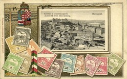 ** T2/T3 Budapest I. Kilátás A Gellérthegyről. Címeres és Magyar Bélyeges Díszes Képeslap. Philatelie-Ansichtskarte Lith - Unclassified