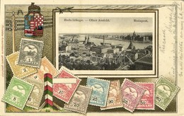 T2/T3 1905 Budapest I. Buda Látképe. Címeres és Magyar Bélyeges Díszes Képeslap. Philatelie-Ansichtskarte Litho (EB) - Ohne Zuordnung