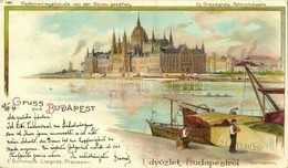 T2/T3 1898 Budapest V. Új Országház Főhomlokzata, Pesti Rakpart 'Kereskedés' Hajóval. F. Schmuck Litho  (EK) - Ohne Zuordnung
