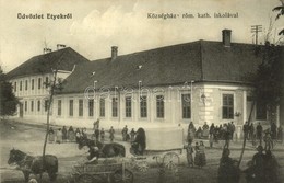 T2 1913 Etyek, Községháza, Római Katolikus Iskola, Lovasszekerek - Unclassified