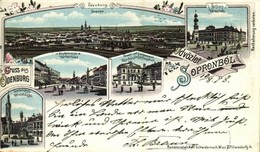 * T4 1898 Sopron, Várkerület, Városház Tér, Színház, Liszt Szobor. Kunstanstalt Kalr Schwidernoch Art Nouveau, Floral, L - Unclassified