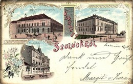 T2/T3 1899 (Vorläufer!) Szolnok, Magy. Kir. Pénzügyigazgatóság, Törvényház, Nemzeti Szálloda. Fuchs Lipót Kiadása, Art N - Unclassified