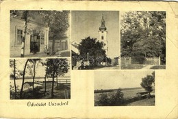 T3/T4 1943 Uszód, Református Templom, üzlet, Kerékpár, Duna. Kiadja Sztajkó Sándor (EB) - Unclassified