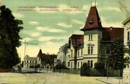 T4 1914 Nagyszeben, Hermannstadt, Sibiu; Schewis Utca, Villamos / Schewisgasse / Strada Schewis / Street View, Tram (EB) - Ohne Zuordnung