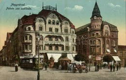 T2 1915 Nagyvárad, Oradea; Fekete Sas Szálloda, Villamos Ladányi Reklámmal, Vigadó Mozgó Mozi / Hotel, Tram, Cinema - Unclassified