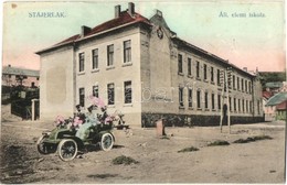 ** T2/T3 Stájerlak, Steierdorf (Anina); Állami Elemi Iskola, Autós Montázs. Scheitzner Kiadása / School, Automobile, Mon - Unclassified