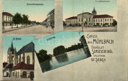 ** T2/T3 Szászsebes, Mühlbach, Sebesul Sasesc, Sebes; Siculorumgasse, Ev. Gymnasium, Ev. Kirche, Stadtpark / Székely Utc - Unclassified