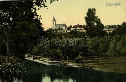 T2/T3 1911 Cseklész, Ceklís, Bernolákovo; Látkép, Templom, Folyópart / General View With Church And Riverbank - Other & Unclassified