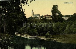 T2/T3 1911 Cseklész, Ceklís, Bernolákovo; Látkép, Templom, Folyópart / General View With Church And Riverbank - Sonstige & Ohne Zuordnung