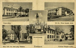 * T3/T4 Érsekújvár, Nové Zámky; Simor Iskola, Szentháromság Szobor, M. Kir. Állami Kereskedelmi Iskola, Római Katolikus  - Other & Unclassified