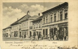 * T3/T4 1906 Zólyom, Zvolen; Fő Tér, Alexics Miklós és Schvarcz B. üzlete, Zólyom és Vidéke Vállalat, Takarékpénztár, Ve - Other & Unclassified