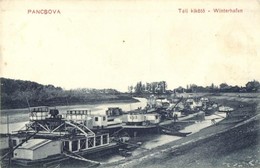 ** T2/T3 Pancsova, Pancevo; Téli Hajókikötő, Krausz Adolf Kiadása / Winterhafen / Winter Harbor, Ships (EK) - Ohne Zuordnung