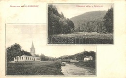 T2/T3 Villámos, Willersdorf (Felsőlövő / Oberschützen); Villámosi-völgy,  Templom; Kirnbauer Ottó Kiadása / Evangelische - Ohne Zuordnung