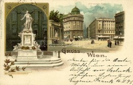 T2 1898 Wien, Vienna, Bécs; Albrechts-Platz, Mozart-Denkmal / Square, Monument. Kunstanstalt J. Miesler Art Nouveau, Flo - Sonstige & Ohne Zuordnung