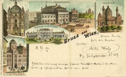 T2/T3 1898 Wien, Vienna, Bécs; Carlskirche, Peterskirche, K.u.K. Hofburgtheater, Kursalon Im Stadtpark, Griechische Kirc - Other & Unclassified