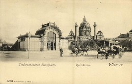 ** T1 Wien, Vienna, Bécs IV. Stadtbahnstation Karlsplatz, Karlskirche / Railway Station, Church, Horse-drawn Carriages - Other & Unclassified