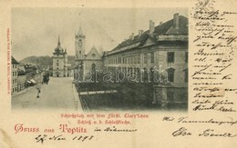 T2/T3 1898 Teplice, Teplitz, Teplitz-Schönau; Schlossplatz Mit Dem Fürstl. Clary'schen Schloss U. D. Schlosskirche / Cas - Ohne Zuordnung