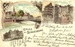 T2 1898 Strasbourg, Strassburg; Kaufhausstaden, Altes Haus Domplatz, Gewerbslauben, Die Neue Bibliothek / Department Sto - Other & Unclassified