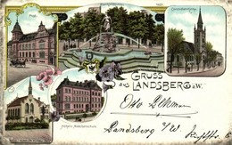 T2 1898 Gorzów Wielkopolski, Landsberg An Der Warthe; Post, Pauckschbrunnen, Concordien-Kirche, Kathol. Kirche, Höhere M - Otros & Sin Clasificación