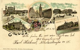 T2 1899 Wroclaw, Breslau; Central Bahnhof, Elisabeth-Kirche, Schweidnitz-Freiburger Bahnhof, Neue Börse, Universität / R - Sonstige & Ohne Zuordnung