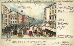 T2/T3 1911 The New Gallery Restaurant And Wiener Cafe On 121 Regent Street W. Johnson Riddle & Co. Litho  (worn Corners) - Sonstige & Ohne Zuordnung