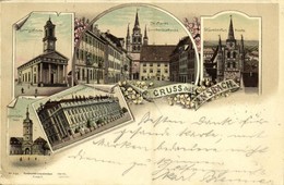T2/T3 1898 Ansbach, Ludwigskirche, Ob. Markt, Gumbertus-Kirche, Regierungsbegäude, Herriedertor / Churches, Market, Gate - Ohne Zuordnung