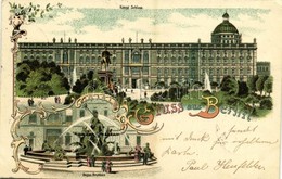 T2/T3 1898 Berlin, Königl. Schloss, Begas Brunnen / Castle, Fountain. Art Nouveau, Floral, Litho (EK) - Ohne Zuordnung