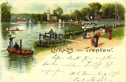 T2/T3 1899 Berlin, Treptow Paradies Garten / Park, Rowing Boats, Steamship. Kunstanstalt J. Miesler 111. Art Novueau, Li - Ohne Zuordnung