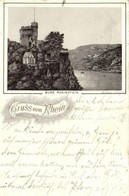 T2/T3 1896 (Vorläufer!) Burg Rheinstein. Gruss Vom Rhein / Castle. W. Schütz Eisenach, Litho  (EK) - Ohne Zuordnung