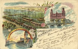 T2/T3 1899 Hamburg, Hafen V. D. Seewarteges., Elbbrücke, Jungfernbrücke. Kunst. Anst. Carl Leykum, Waarenhaus Hermann Ti - Ohne Zuordnung