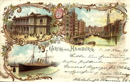 T2/T3 1898 Hamburg, Börse, Fleet Bei Der Reimersbrücke, Schneldampfer 'Normannia' / Stock Market, Bridge, Steamship, Coa - Ohne Zuordnung