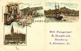 T3 1898 Hamburg, Jungfernstieg, Blankenese Süllberg, Rathaus, Vierländerin. Kunst. Anstalt Rosenblatt 1252. Art Nouveau, - Unclassified