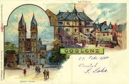 T2 1900 Koblenz, Coblenz; Kastor-Kirche, Kaufhaus / Church, Department Store. Th. Wendisch 199. Art Nouveau, Litho - Ohne Zuordnung