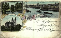 T2 1898 Magdeburg, Inselteich, Elb-Ansicht, Dom. Lit. B. No. 147. Art Nouveau, Floral, Litho - Ohne Zuordnung