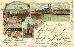T2/T3 1898 Magdeburg, Stadt Theater, Elbe U. Dom, Kaiser Otto Denkmal / Theatre, Cathedral, Monument. Kunstanstalt Rosen - Unclassified