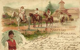 T4 1901 Salutari Din Romania! Librariei Storck 951. / Greetings From Romania! Art Nouveau, Folklore Litho Art Postcard ( - Sonstige & Ohne Zuordnung