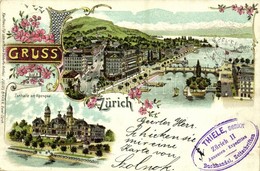 T2 1898 Zürich, Tonhalle Am Alpenquai / Concert Hall, Bridge, Tram. Julius Brann Art Nouveau, Floral, Litho - Other & Unclassified