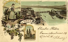 T2/T3 1898 Zürich, Grossmünster, Panorama / General View, Cathedral, Folklore, Bridge, Tram. Carl Künzli No. 244. Art No - Other & Unclassified