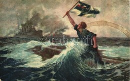 T2/T3 Der Letzte Mann. Kaiserliche Marine / WWI German Imperial Navy Art Postcard, Sea Battle Of The Falkland Islands S: - Unclassified