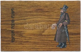 T2 1899 Rabbi, Héber Felirattal. Kézzel Rajzolt és Színezett Egyedi Lap Fakéregből / Rabbi, Hebrew Text. Custom Made Han - Unclassified