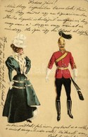 T2/T3 1900 Military Officer With Lady, Litho (EK) - Ohne Zuordnung